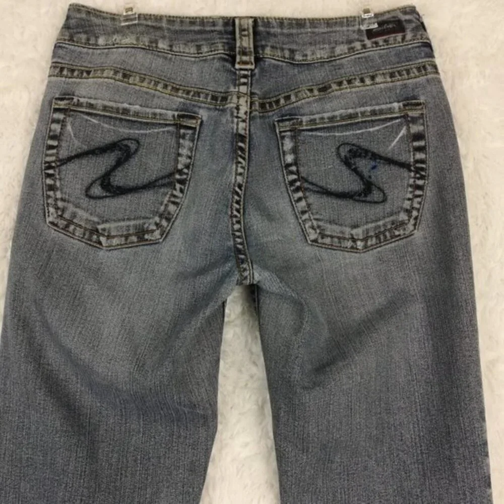 Silver Womens Jeans Suki Boot Cut Denim Blue Indigo Wash Low Rise Whiskering 29 - Picture 4 of 13
